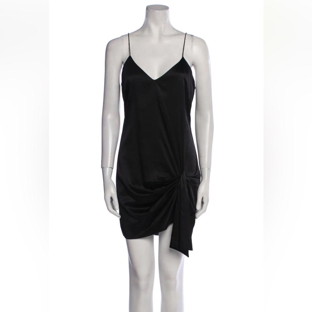 CAROLINE CONSTAS BLACK STRAPPY SILK HEM TIE MINI DRESS GREAT COND (M)